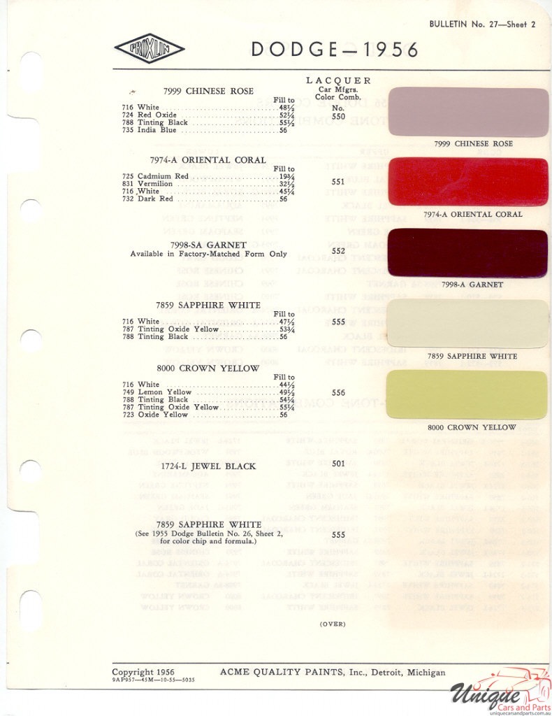 1956 Dodge Paint Charts Acme 2